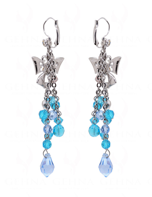 Blue Topaz Color Studded Butterfly Shape Tassel Earrings FE-1105