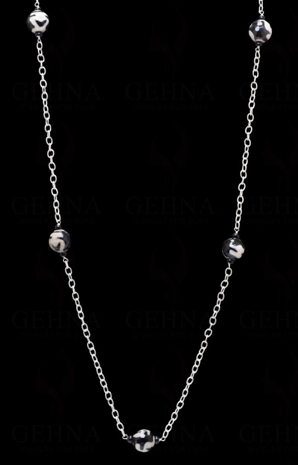 Black Jasper Gemstone Bead Chain Knotted In .925 Sterling Silver CS-1105