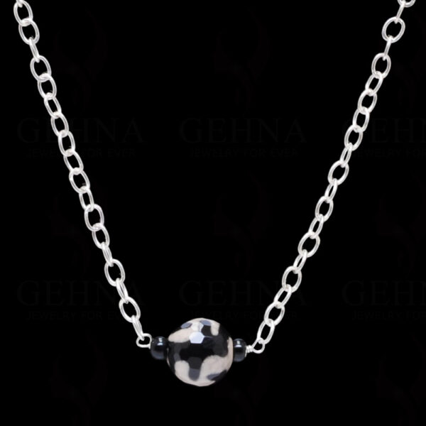 Black Jasper Gemstone Bead Chain Knotted In .925 Sterling Silver CS-1105