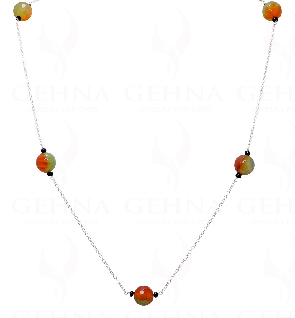 Colorful Agate Bead Chain Knotted In .925 Sterling Silver CS-1106