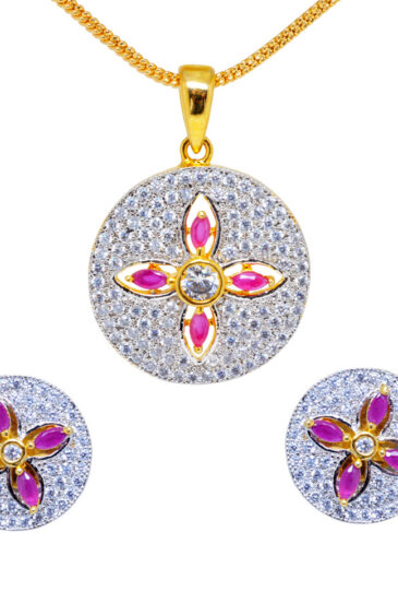 Classy Ruby & Beautiful Topaz Studded Pendant & Earring Set And Women FP-1106