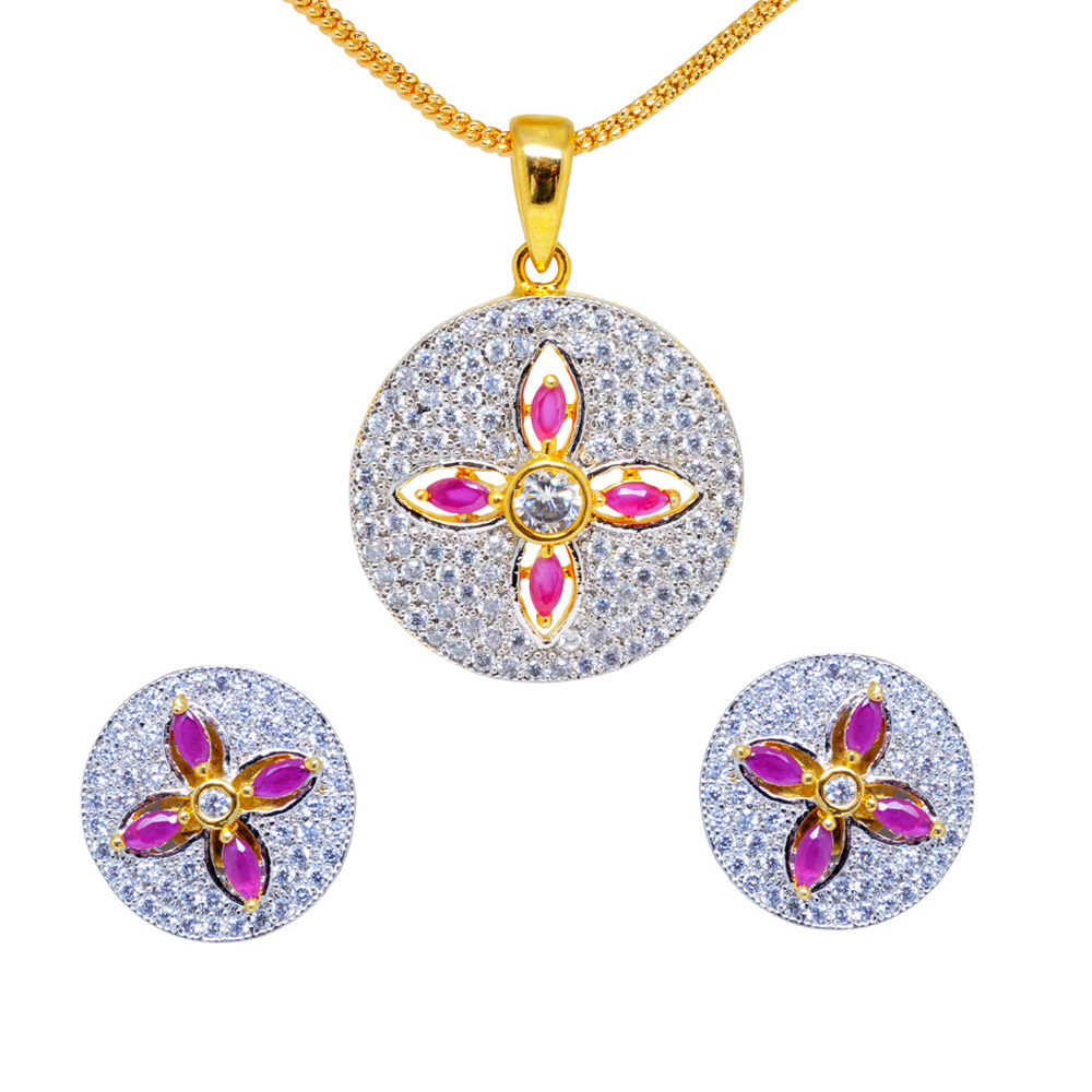 Classy Ruby & Beautiful Topaz Studded Pendant & Earring Set And Women FP-1106