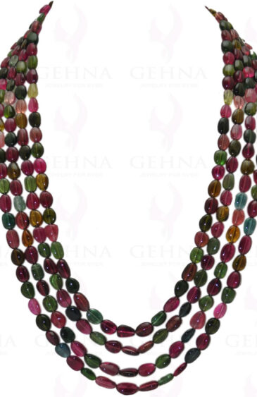 4 Rows of Multi Color Tourmaline Gemstone Oval Shaped Bead Necklace NS-1106