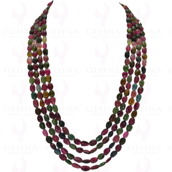 4 Rows of Multi Color Tourmaline Gemstone Oval Shaped Bead Necklace NS-1106