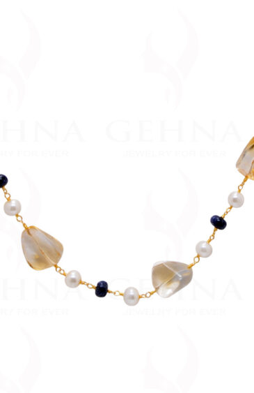 Pearl, Sapphire & Citrine Gemstone Knotted Chain In .925 Sterling Silver Cm1106