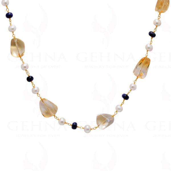 Pearl, Sapphire & Citrine Gemstone Knotted Chain In .925 Sterling Silver Cm1106