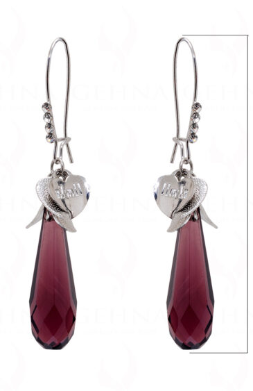 Simulated Diamond & Amethyst Studded Drop Dangle Earrings FE-1106