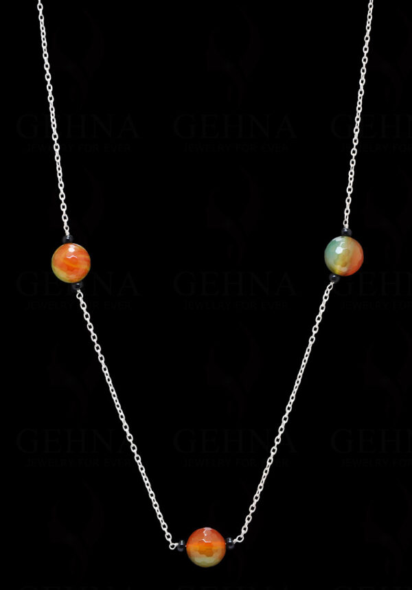 Colorful Agate Bead Chain Knotted In .925 Sterling Silver CS-1106