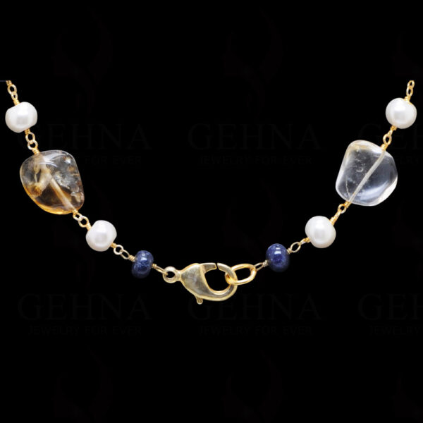 Pearl, Sapphire & Citrine Gemstone Knotted Chain In .925 Sterling Silver Cm1106