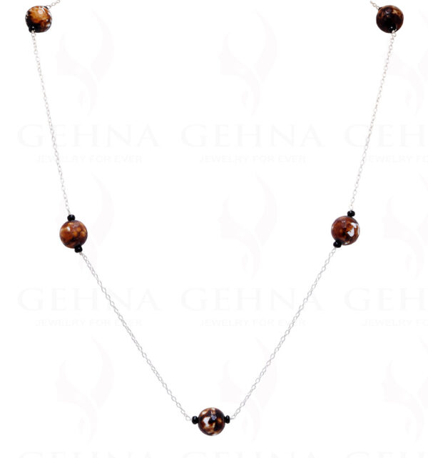 Brown Agate Gemstone Bead Chain Knotted In.925 Sterling Silver CS-1107