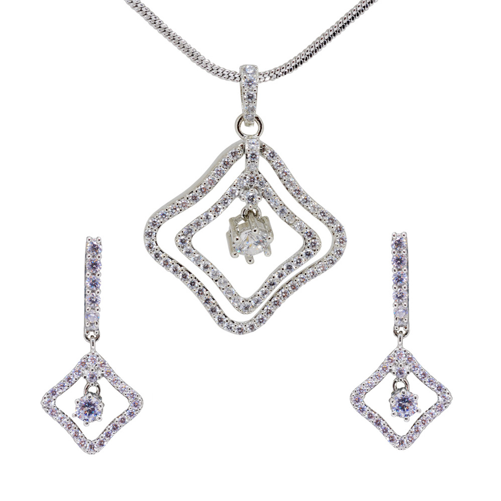 Magnificient Topaz Studded Square Shaped Pendant & Earring Set FP-1107