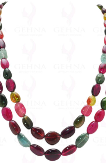 2 Rows of Multi Color Tourmaline Gemstone Tumble Bead Necklace NS-1107