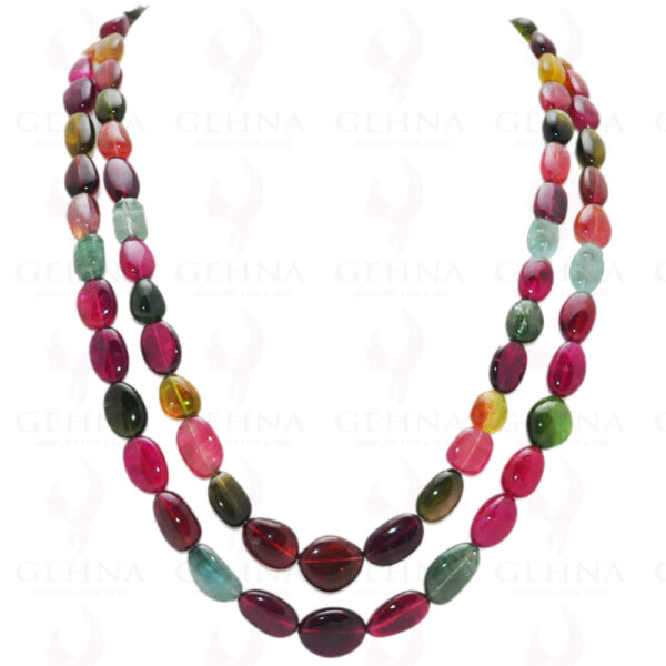 2 Rows of Multi Color Tourmaline Gemstone Tumble Bead Necklace NS-1107