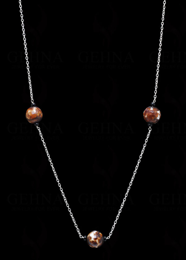 Brown Agate Gemstone Bead Chain Knotted In.925 Sterling Silver CS-1107