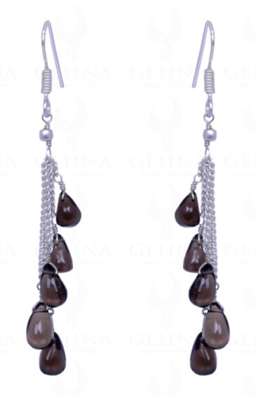 Smoky Topaz Drop Shaped Gemstone Earrings Made In .925 Sterling Silver ES-1108