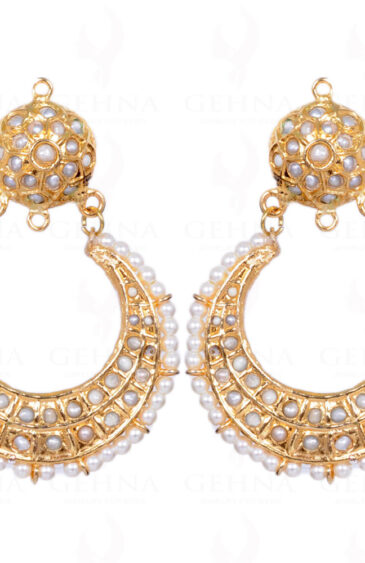 Pearl Studded Moon Shape Bali Style Earrings LE01-1108