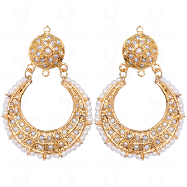 Pearl Studded Moon Shape Bali Style Earrings LE01-1108