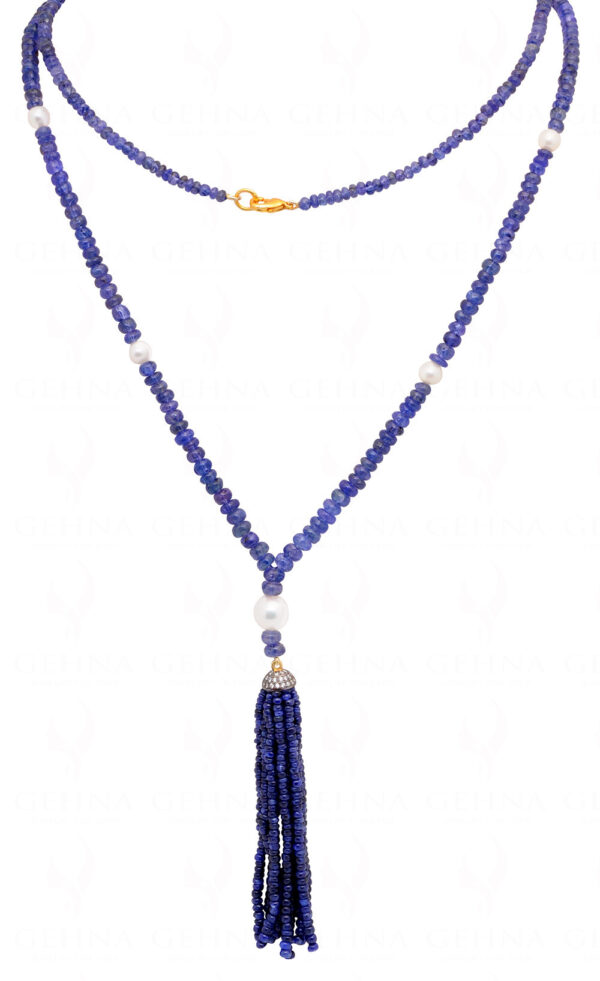 42" Inches Pearl & Tanzanite Plain Bead Gemstone Necklace NM-1108