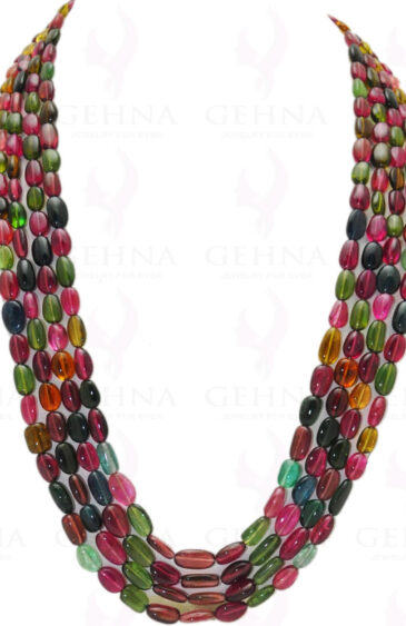 4 Rows of Multi Color Tourmaline Gemstone Oval Shaped Bead Necklace NS-1108