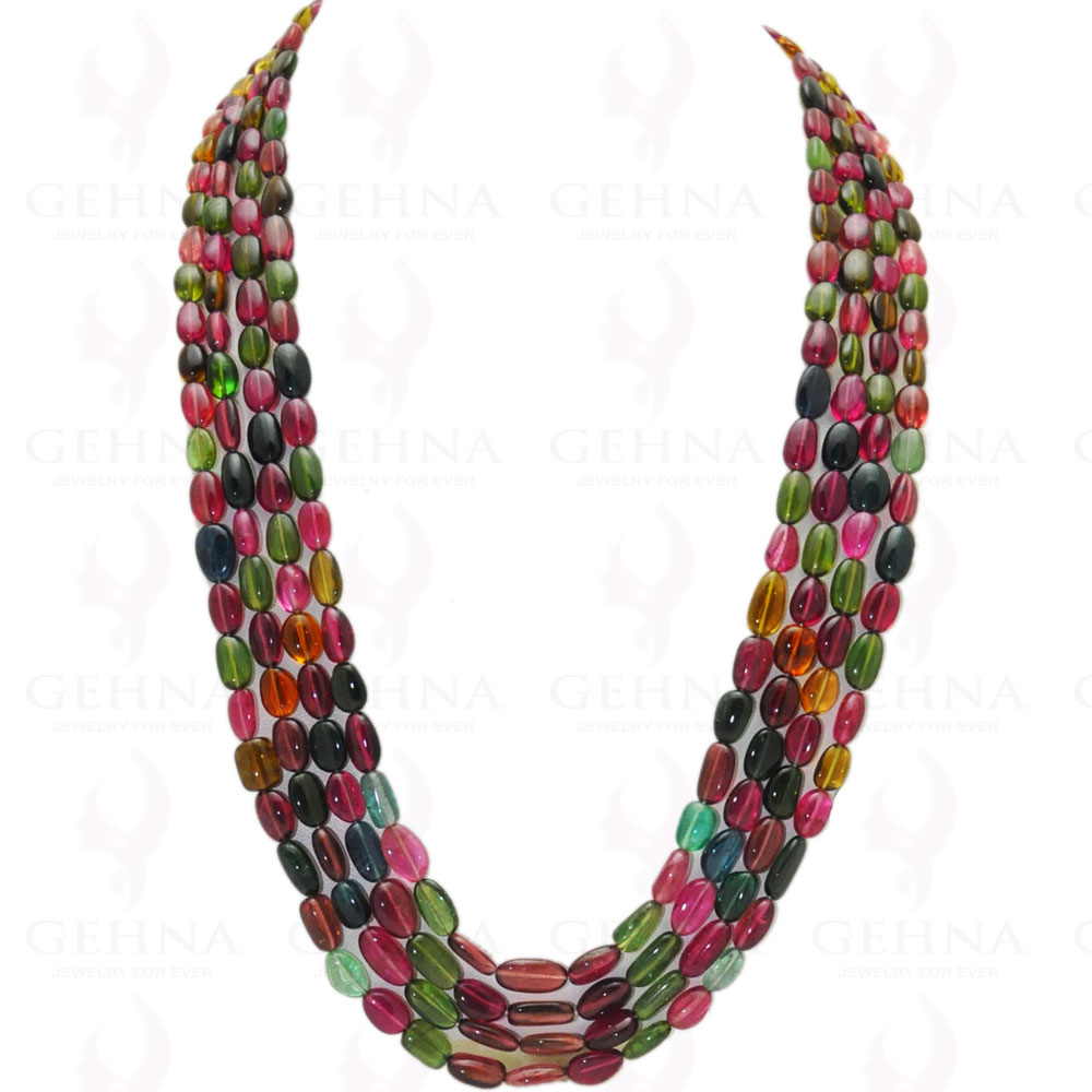 4 Rows of Multi Color Tourmaline Gemstone Oval Shaped Bead Necklace NS-1108