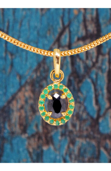 Natural Black Spinel & Emerald Studded Pendant & Earring Set FP-1108