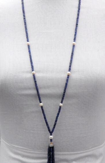 42″ Inches Pearl & Tanzanite Plain Bead Gemstone Necklace NM-1108