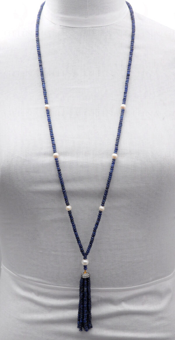 42" Inches Pearl & Tanzanite Plain Bead Gemstone Necklace NM-1108