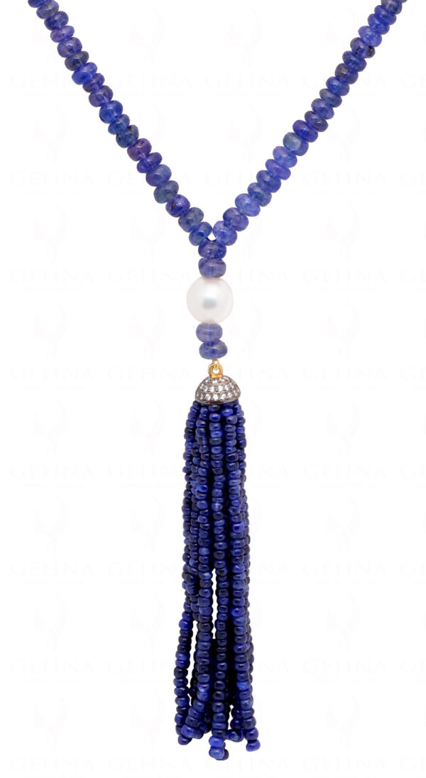 42" Inches Pearl & Tanzanite Plain Bead Gemstone Necklace NM-1108