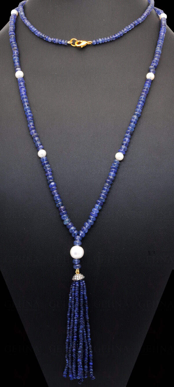 42" Inches Pearl & Tanzanite Plain Bead Gemstone Necklace NM-1108