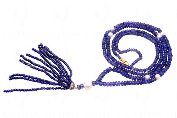 42" Inches Pearl & Tanzanite Plain Bead Gemstone Necklace NM-1108