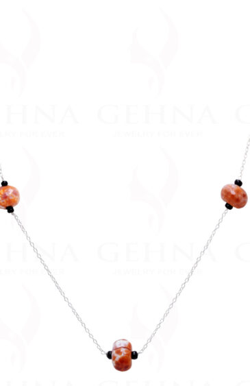 Orange Quartz’S Gemstone Knotted In.925 Sterling Silver Chain CS-1109