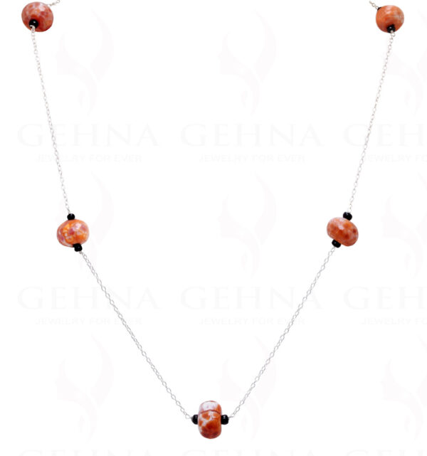 Orange Quartz'S Gemstone Knotted In.925 Sterling Silver Chain CS-1109