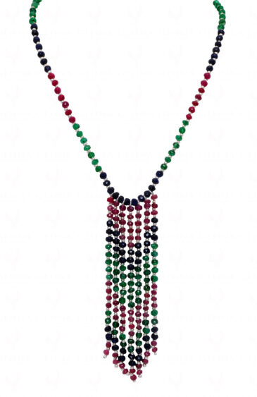 Unique Tie Necklace Of Emerald Ruby & Sapphire Gemstone Beads NP-1109