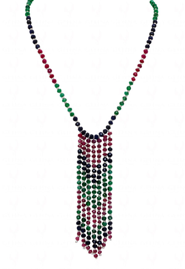 Unique Tie Necklace Of Emerald Ruby & Sapphire Gemstone Beads NP-1109