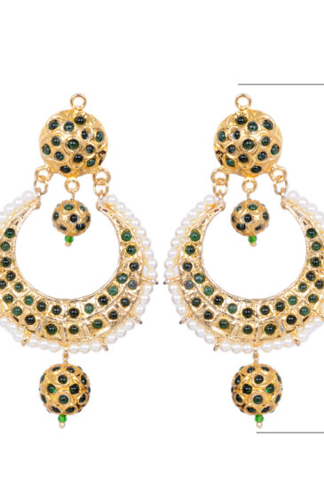 Emerald Studded Moon Shape Earring With Pearl Bead LE01-1109