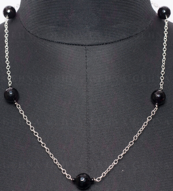 Black Onyx Gemstone Knotted In.925 Sterling Silver Chain CS-1110