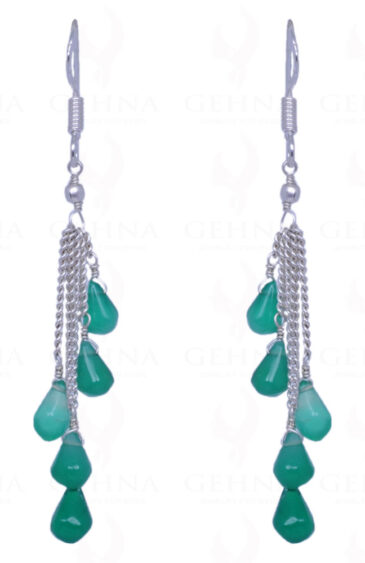 Green Onyx Cabochon Drops Earrings Made In .925 Sterling Silver ES-1110