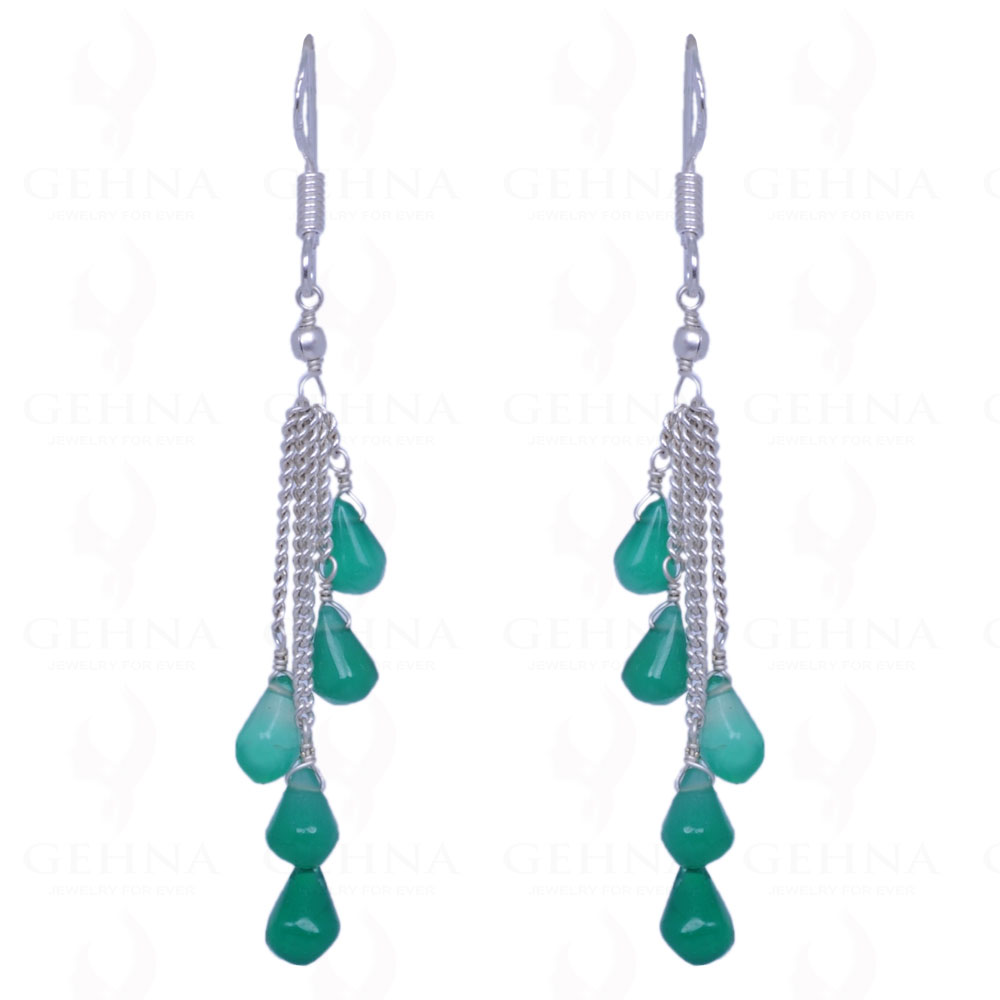 Green Onyx Cabochon Drops Earrings Made In .925 Sterling Silver ES-1110