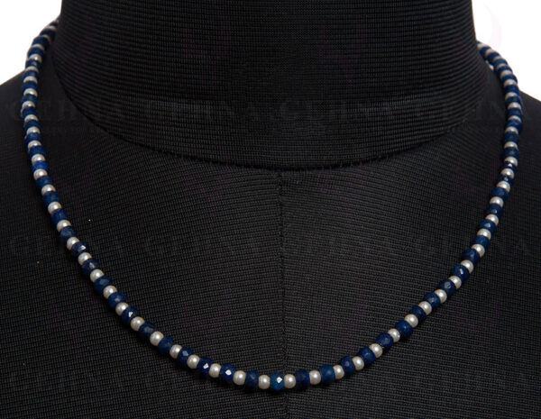 Pearl & Blue Sapphire Faceted Gemstone Bead Necklace NM-1110