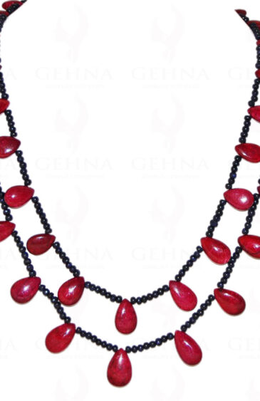 2 Rows Of Blue Sapphire & Ruby Gemstone Bead Necklace NP-1110