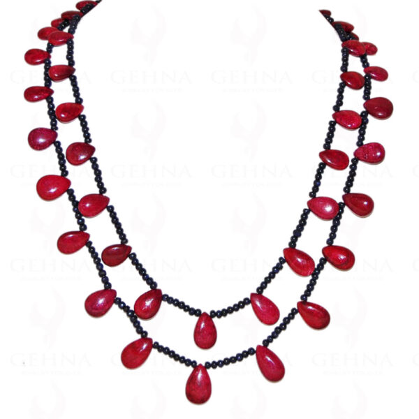 2 Rows Of Blue Sapphire & Ruby Gemstone Bead Necklace NP-1110