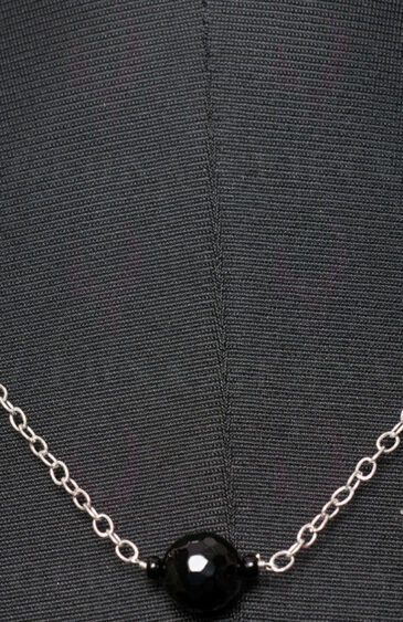 Black Onyx Gemstone Knotted In.925 Sterling Silver Chain CS-1110
