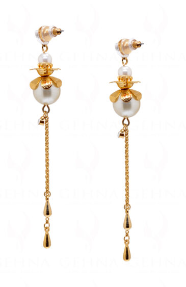 Pearl & Simulated Diamond Studded Tassel Earrings FE-1110