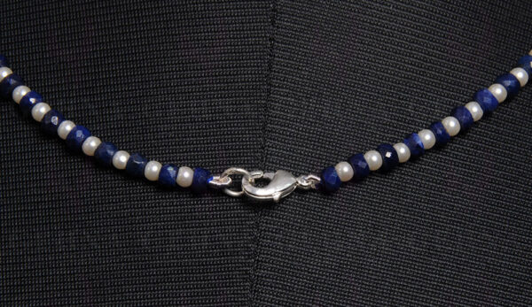 Pearl & Blue Sapphire Faceted Gemstone Bead Necklace NM-1110