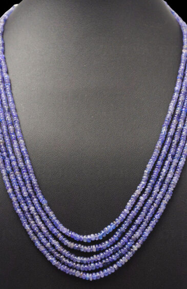 5 Rows of Tanzanite Gemstone Round Cabochon Bead Necklace NS-1110