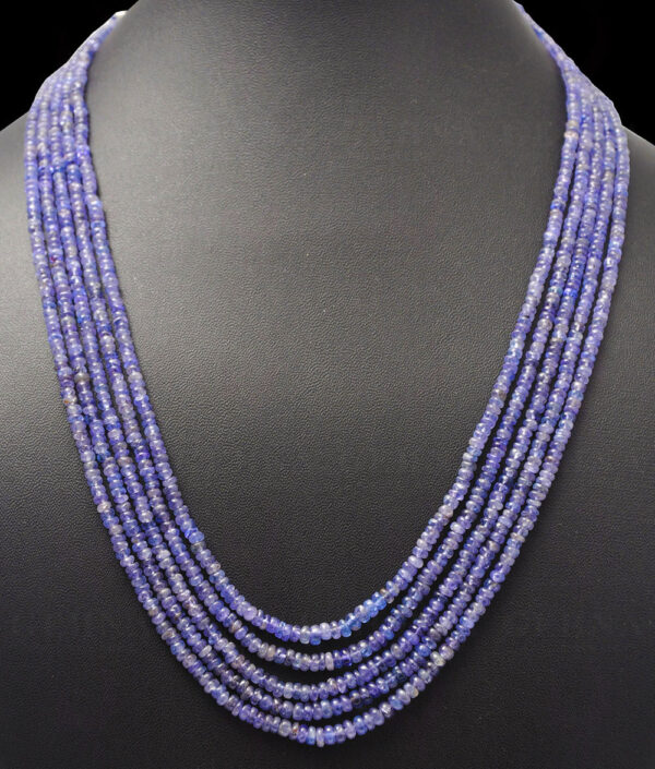 5 Rows of Tanzanite Gemstone Round Cabochon Bead Necklace NS-1110