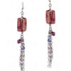 Red Iolite Color Studded Silver Plated Tassel Earrings FE-1111
