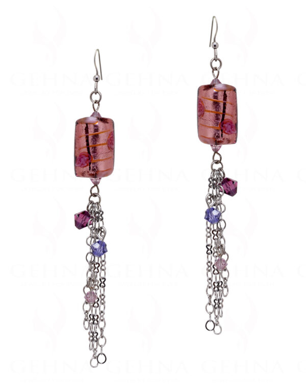 Red Iolite Color Studded Silver Plated Tassel Earrings FE-1111