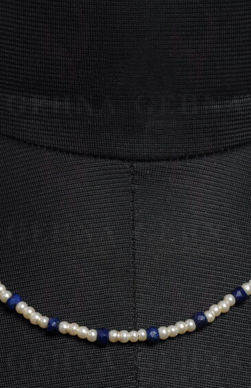 Pearl & Blue Sapphire Faceted Gemstone Bead Necklace NM-1111