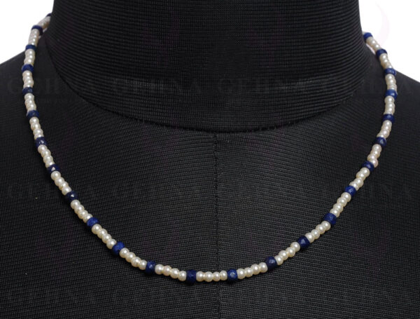 Pearl & Blue Sapphire Faceted Gemstone Bead Necklace NM-1111